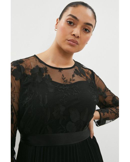 Coast Black Plus Size Embroidered Pleated Skirt Midi Dress