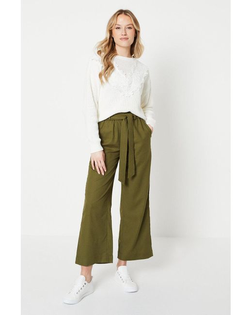 Oasis Green Petite Paperbag Trouser