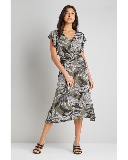Wallis Gray Tall Khaki Palm Twist Front Jersey Dress