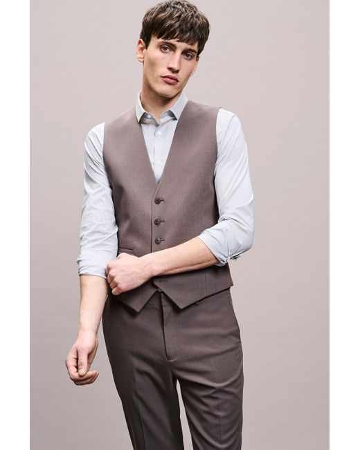 Burton Gray Slim Fit Taupe Waistcoat for men