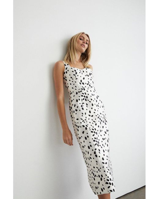 Warehouse White Dalmatian Print Satin Twill Corset Midi Dress
