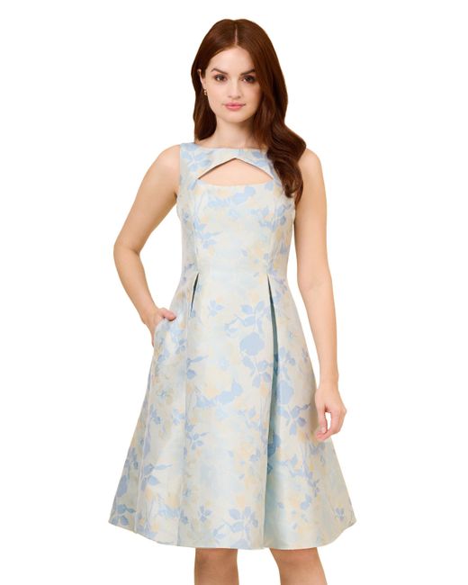 Adrianna Papell White Floral Jacquard Cutout Dress