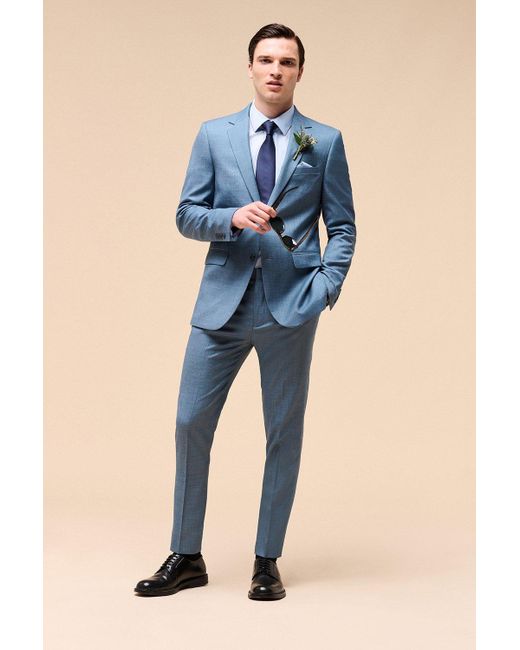 Burton Skinny Fit Blue Sharkskin Suit Jacket for men