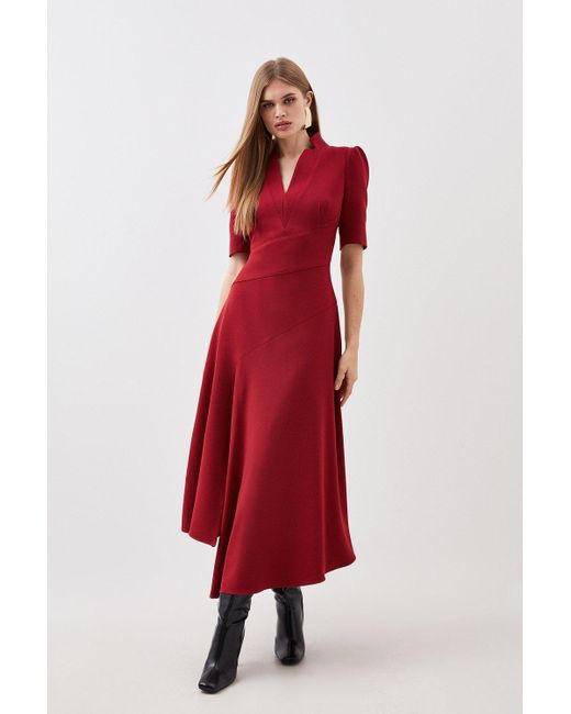 Karen Millen Tailored Structured Crepe Forever Drape Detail Short Sleeve Midi Dress