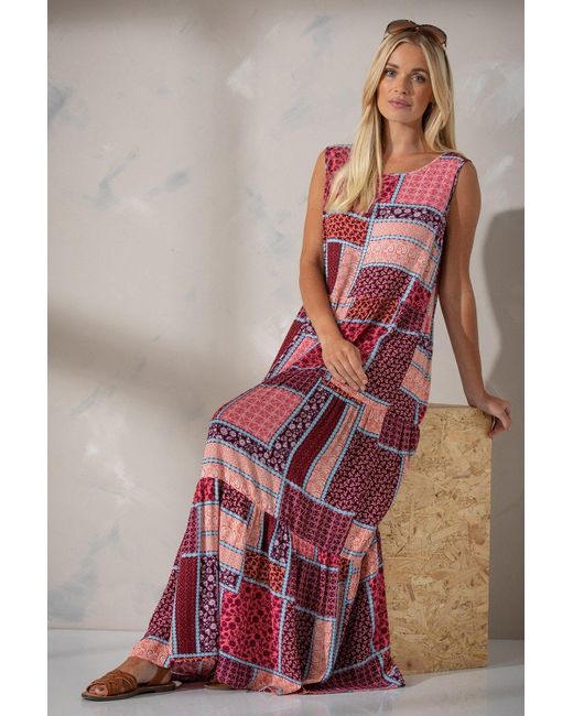 Klass Patchwork Print Tiered Maxi Dress