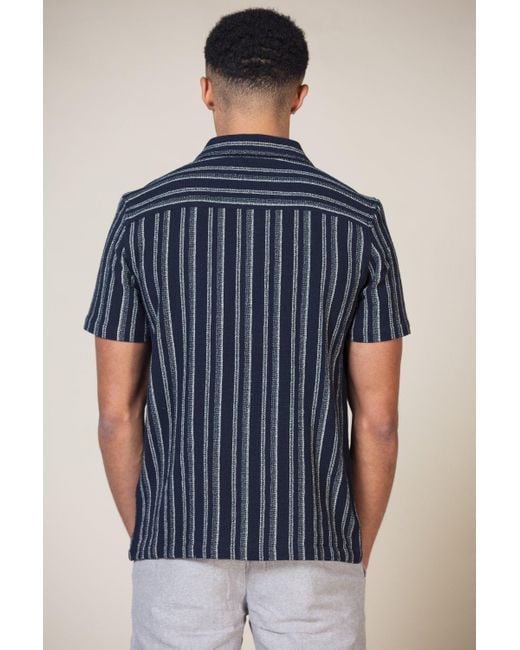 Nordam Blue Cotton Short Sleeve Button-up Striped Shirt for men