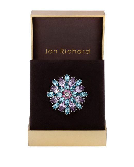 Jon Richard Black Rhodium Plated Amethyst And Turquoise Flower Brooch - Gift Boxed