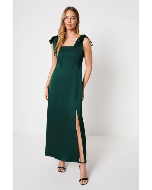 Oasis Green Satin Tie Shoulder Midi Dress