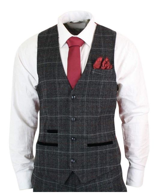 Paul Andrew Black 3 Piece Tweed Check Vintage Retro Suit for men