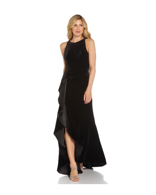 Adrianna Papell Black Velvet Cascade Gown