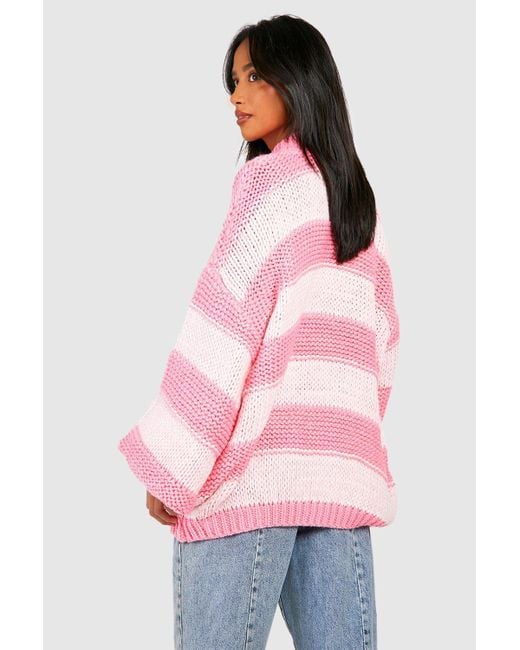 Boohoo Pink Petite Oversize Chunky Knit Stripe Jumper