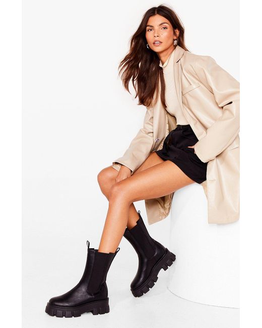 Nasty Gal Black Chelsea It Our Way Cleated Calf High Boots