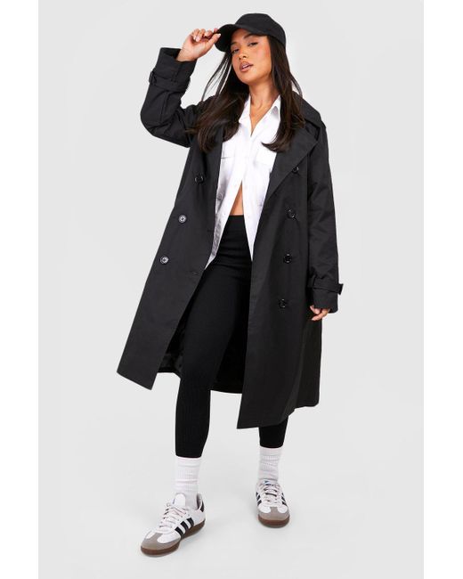 Boohoo Black Petite Double Breast Belted Trench Coat