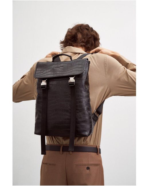 Smith & Canova Black Croc Effect Leather Backpack