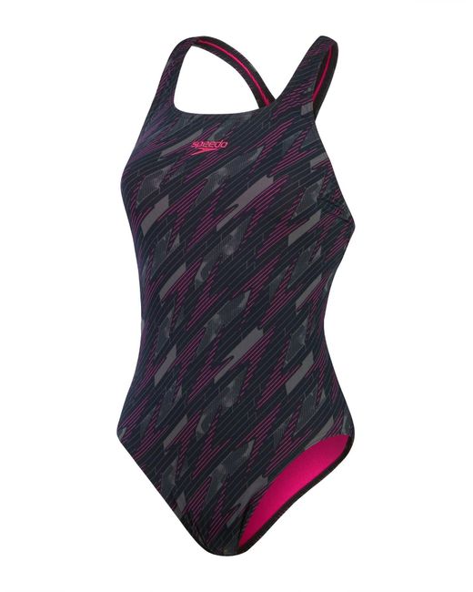 Speedo Blue Hyperboom Allover Medalist Swimsuit - Black/pink