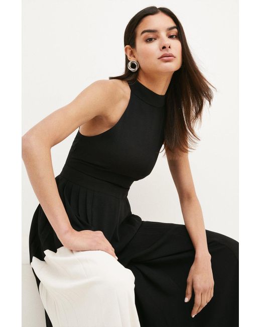 Karen Millen Black Petite Soft Tailored Colour Block Jumpsuit