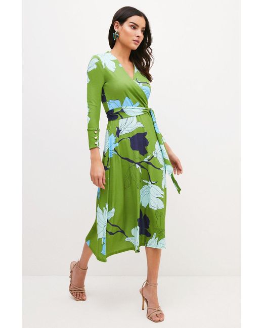 Karen Millen Green Petite Printed Floral Jersey Midi Dress
