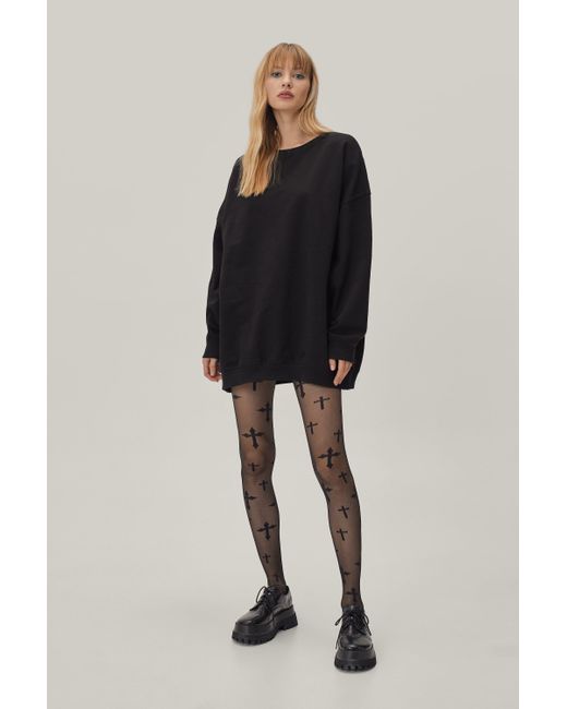 Nasty Gal Black Cross Your Heart High-waisted Mesh Tights