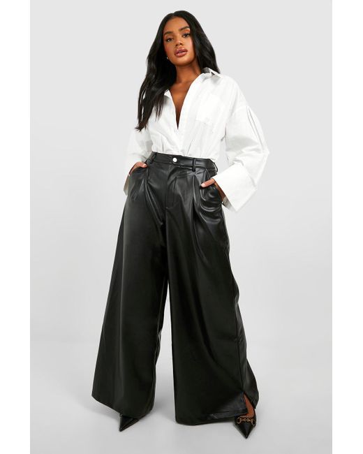 Boohoo White Extreme Wide Leg Leather Look Trousers