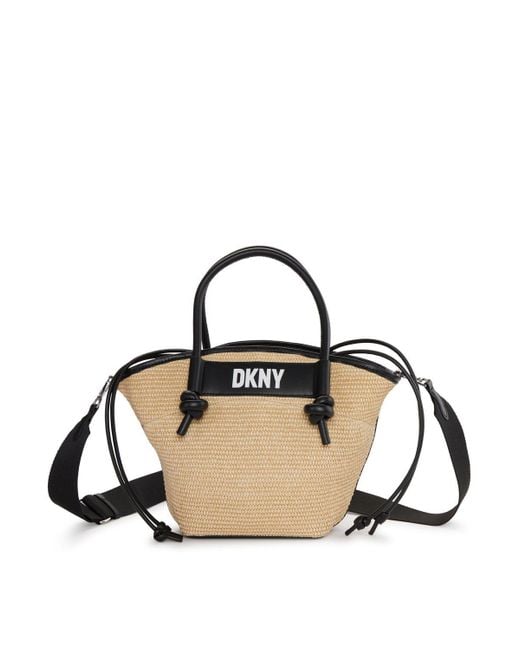 DKNY Black Talia Straw Bag Natural