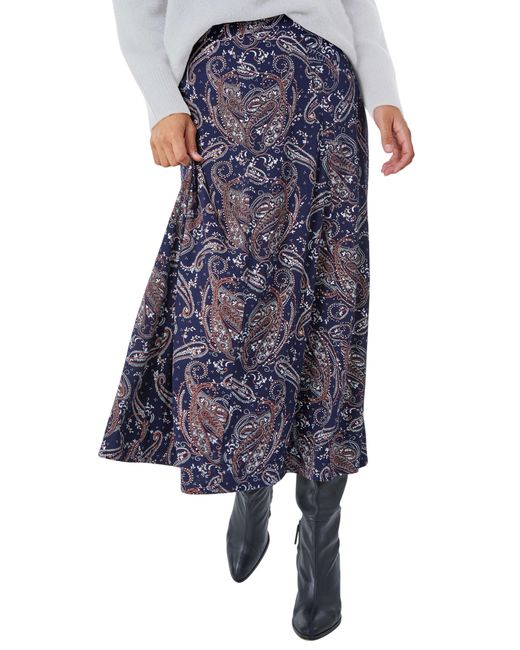 Roman Blue Paisley Print Stretch Midi Skirt