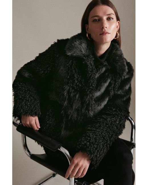 Karen Millen Black Patched Faux Fur Short Coat