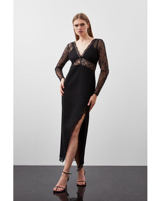 Karen Millen Black Petite Lace And Ponte Jersey Maxi Dress