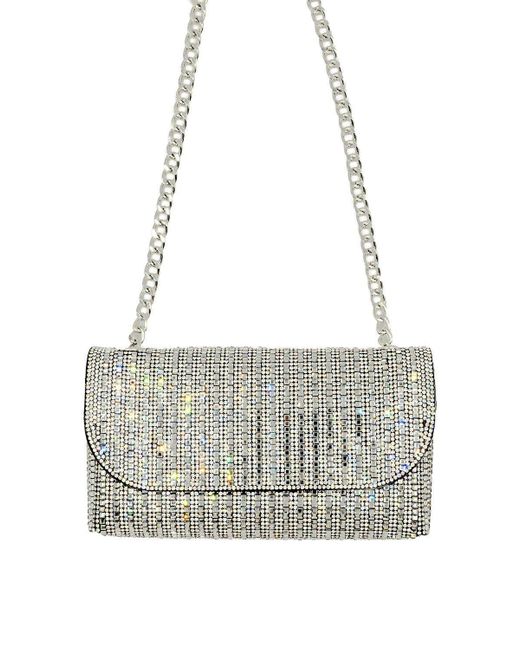 Where's That From White 'malia' Diamante Crystal Chain Shoulder Bag In Silver