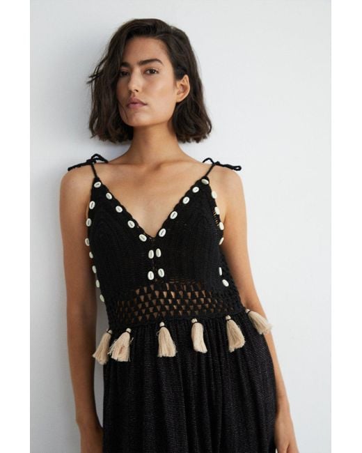 Warehouse Black Shell Crochet Maxi Dress