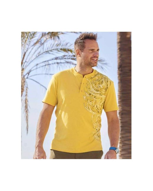 Atlas For Men Yellow Printed Henley T-shirt Pack Of 2 for men