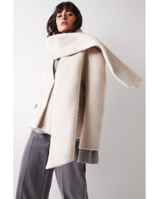 Warehouse Natural Premium Brushed Wool Blend Scarf Coat