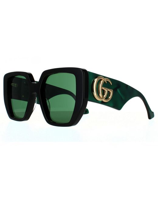 Gucci Square Black And Green Swirl Green Sunglasses