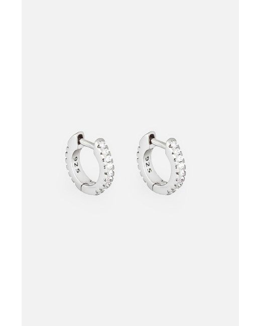 MUCHV Metallic Silver Tiny Hoop Earrings For Helix Or Tragus With Stones
