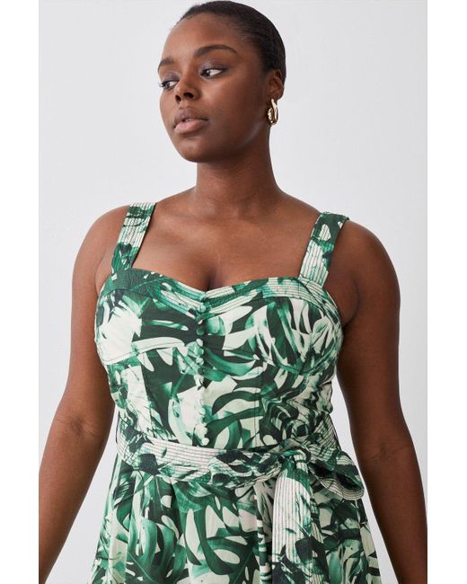Karen Millen Green Plus Size Tropical Belted Strappy Cotton Woven Maxi Dress