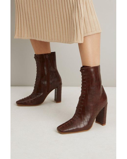 Wallis Natural Almond Lace Up Detail Heeled Ankle Boot