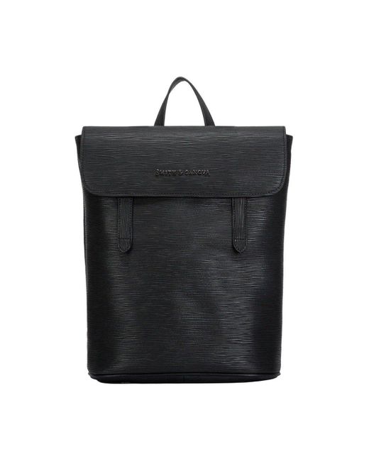 Smith & Canova Black Embossed Leather Flapover Backpack