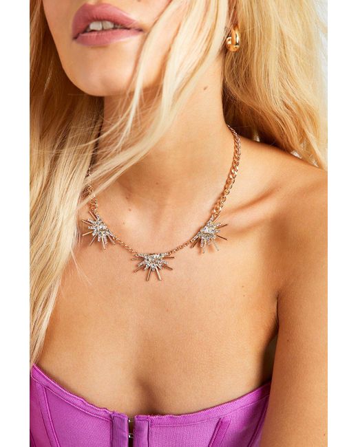 Boohoo Natural Heart Sunray Station Chain Necklace