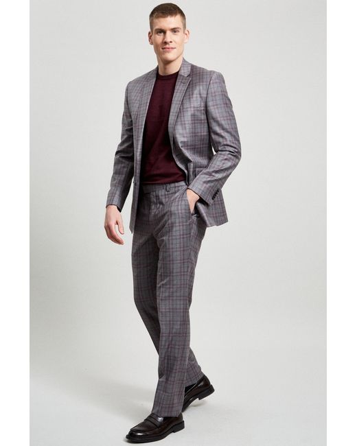 Burton Red 1904 Grey Check Wool Suit Trousers for men