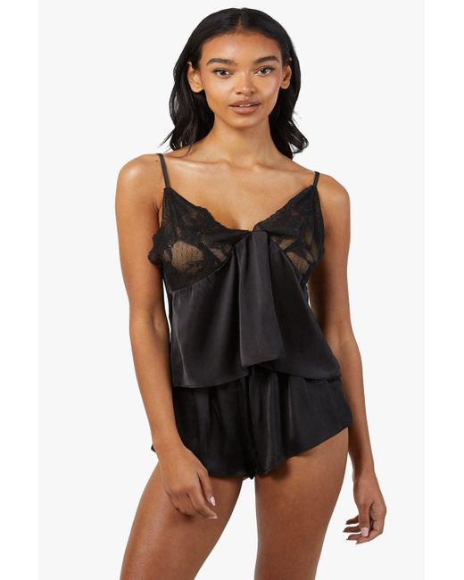 Wolf & Whistle Black Rosie Satin And Lace Cami & Short Set