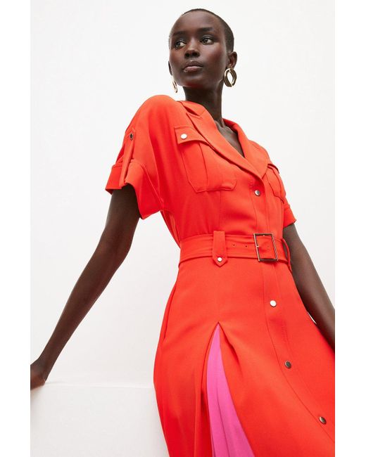 Karen Millen Soft Tailored Pleated Colourblock Shirt Midi Dress