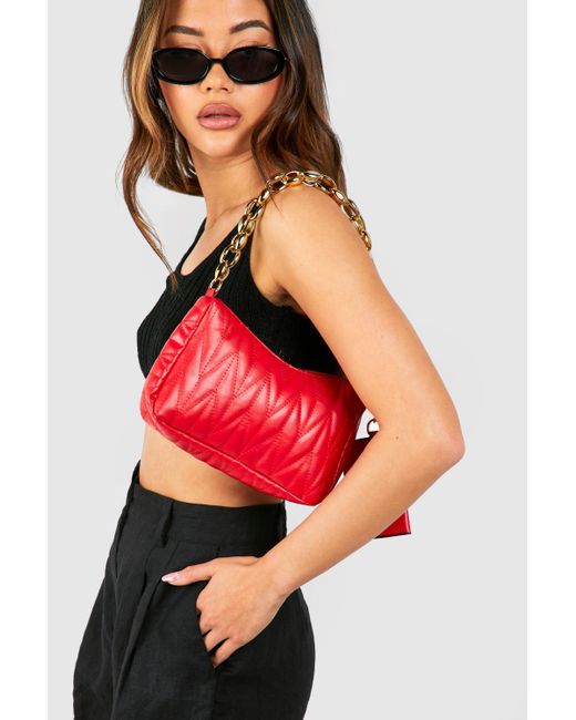 Boohoo Red Quilted Chain Shoulder Bag