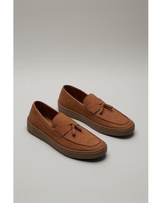 Burton Gray Tan Slip On Shoes With Tassels for men