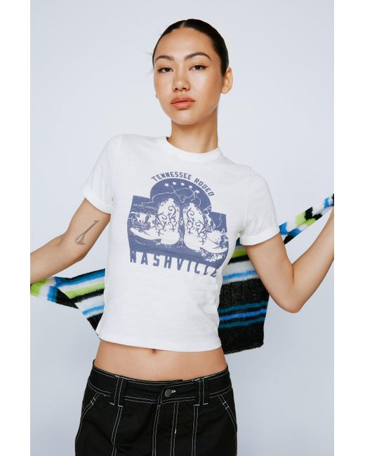 Nasty Gal White Nashville Graphic Fitted T-shirt