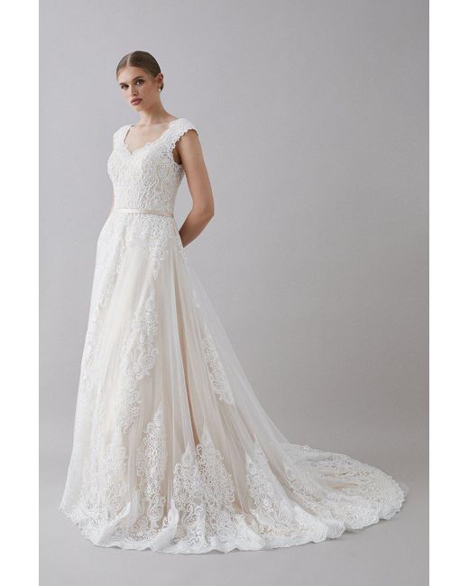 Coast Gray Premium Pearl Embellished Lace Bardot Sweetheart Wedding Dress