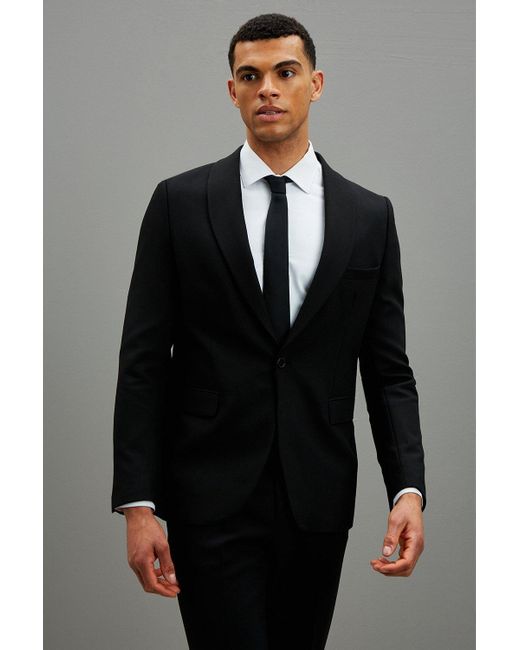Burton Black Skinny Fit Tuxedo Shawl Suit Jacket for men