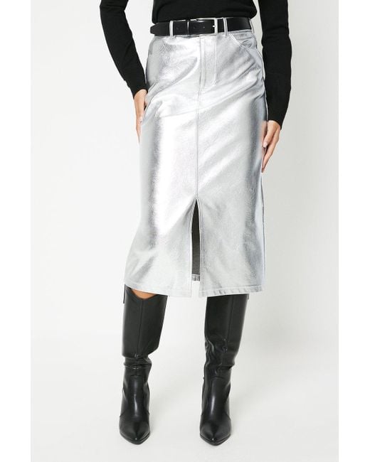 Dorothy Perkins Black Metallic Faux Leather Split Midaxi Skirt