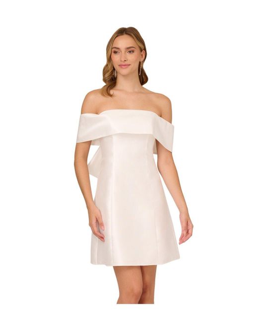 Adrianna Papell White Mikado Bow Short Dress