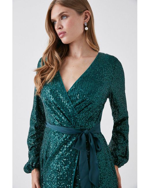 Coast Green Long Sleeve Sequin Bridesmaids Maxi Dress