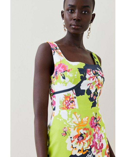 Karen Millen White Italian Signature Stretch Graphic Bloom Midi Dress