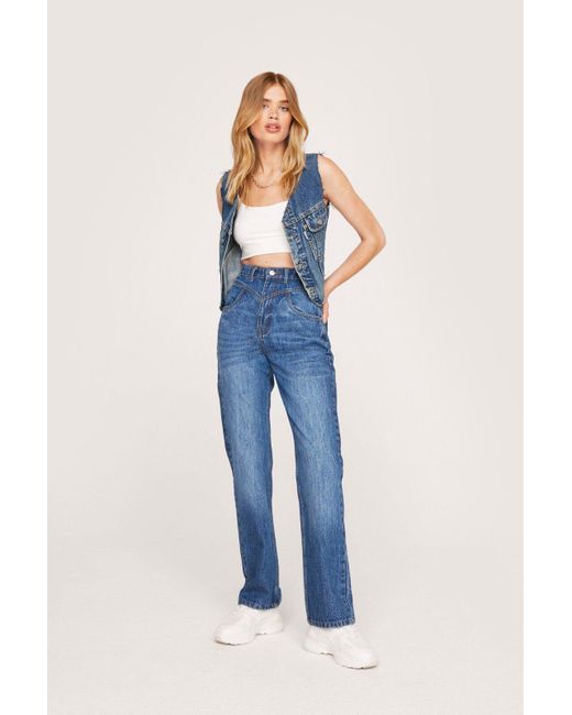Nasty Gal Blue Faded High Waisted Straight Leg Jeans